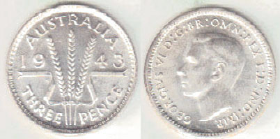 1943 Australia silver Threepence (Unc) A003184